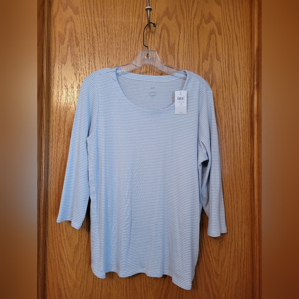 NWT J Jill Pima 3/4 Sleeve Scoop Neck Stripe Tee - Picture 6 of 6